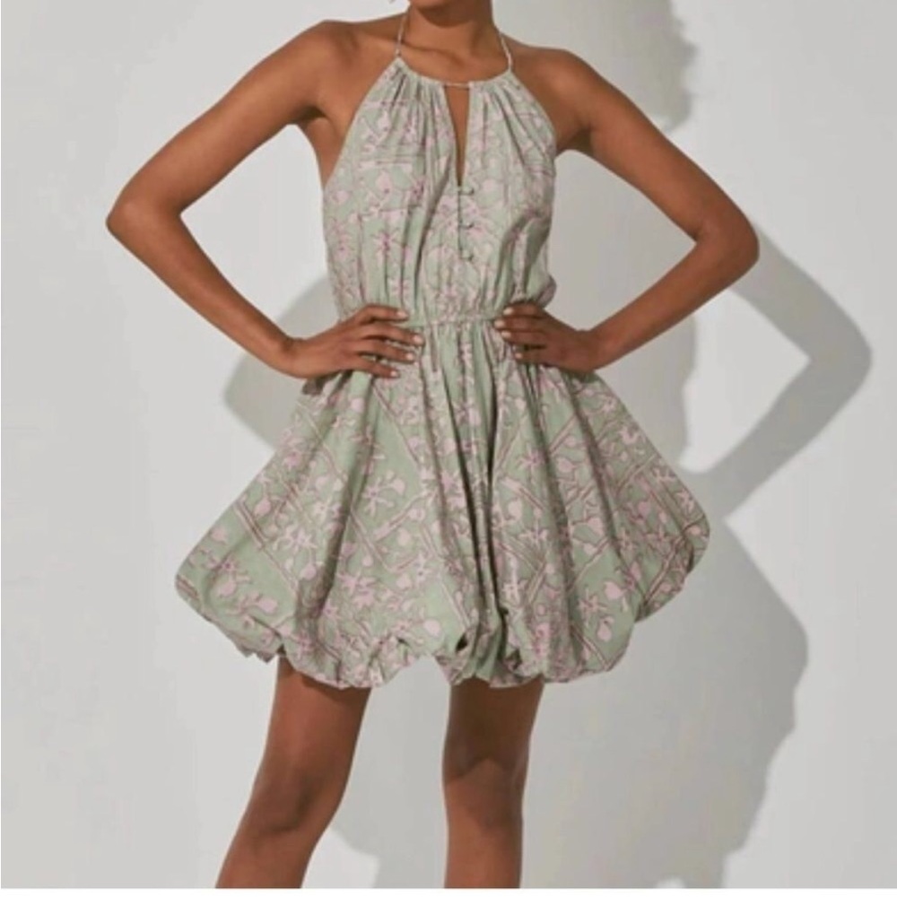Cleobella NWT Flora Block Print Organic Halter Fit & Flare Mini Dress- Size S